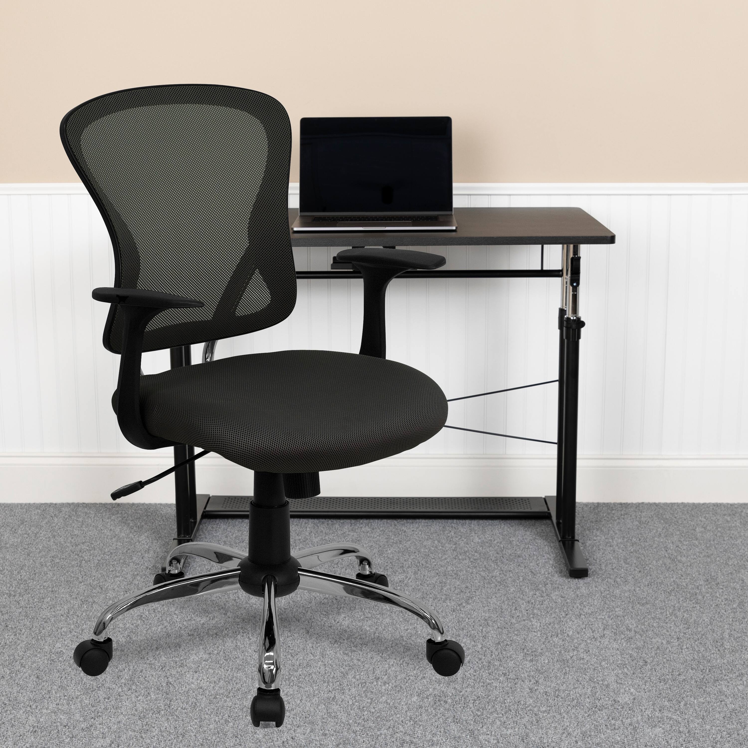 Alt View 1. Emma + Oliver - Mid-Back Mesh Swivel Task Office Chair with Chrome Base and Arms - Dark Gray.