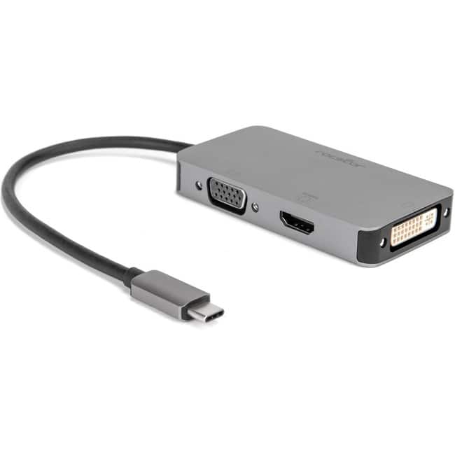 Rocstor - Premium USB-C Multiport Hub 3-in-1, HDMI, VGA or DVI Adapter - 1 x USB Type C - Male - 1 x HDMI Digital - Gray Aluminum