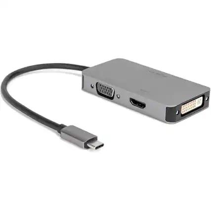 Front. Rocstor - Rocstor Premium USB-C Multiport Hub 3-in-1, HDMI, VGA or DVI Adapter - 1 x USB Type C - Male - 1 x HDMI Digital - Gray Aluminum.