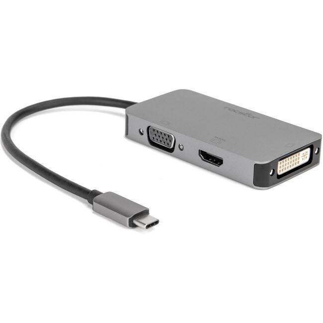 Front. Rocstor - Rocstor Premium USB-C Multiport Hub 3-in-1, HDMI, VGA or DVI Adapter - 1 x USB Type C - Male - 1 x HDMI Digital - Gray Aluminum.