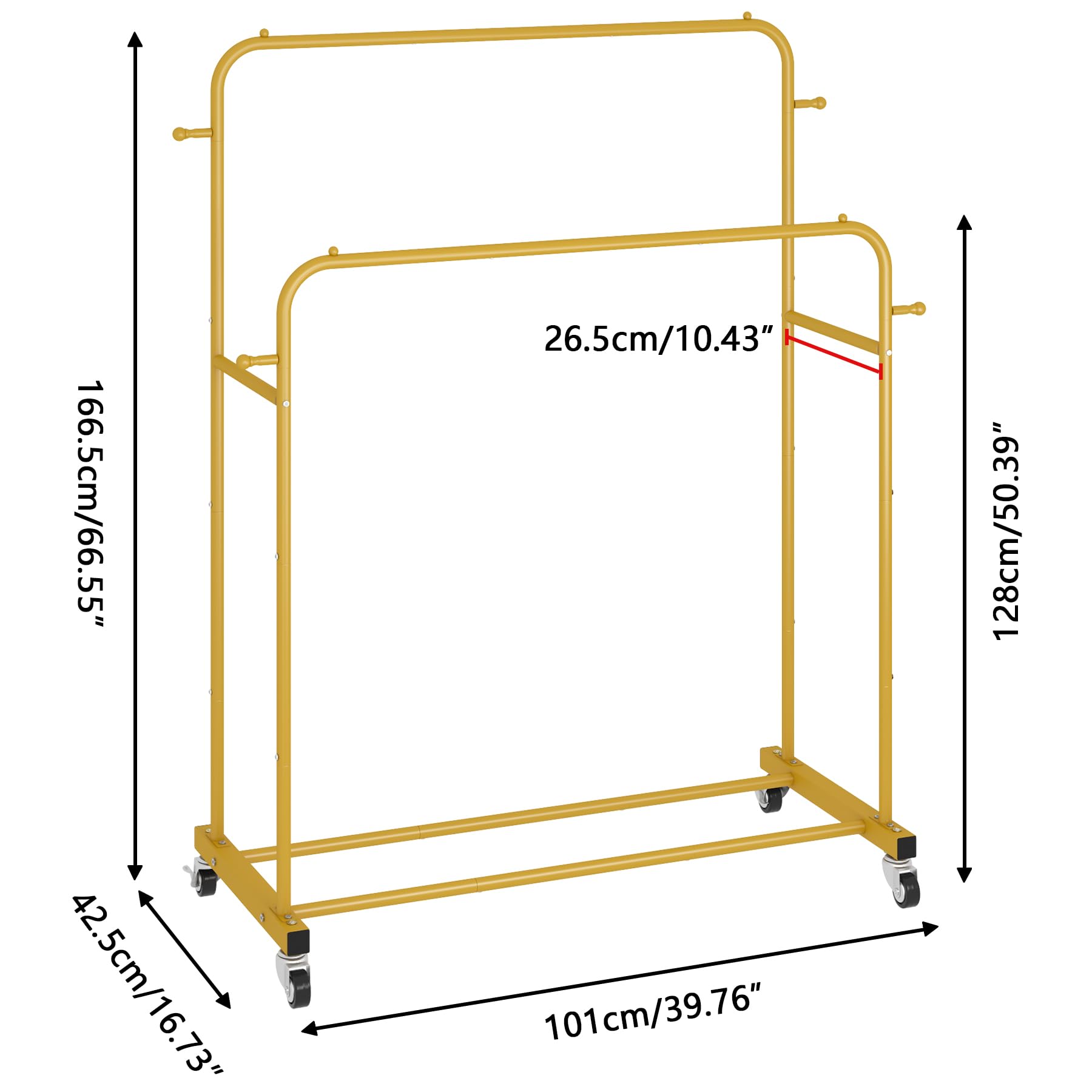 166.5cm/66.55"  
26.5cm/10.43"  
128cm/50.39"  
42.5cm/16.73"  
101cm/39.76"