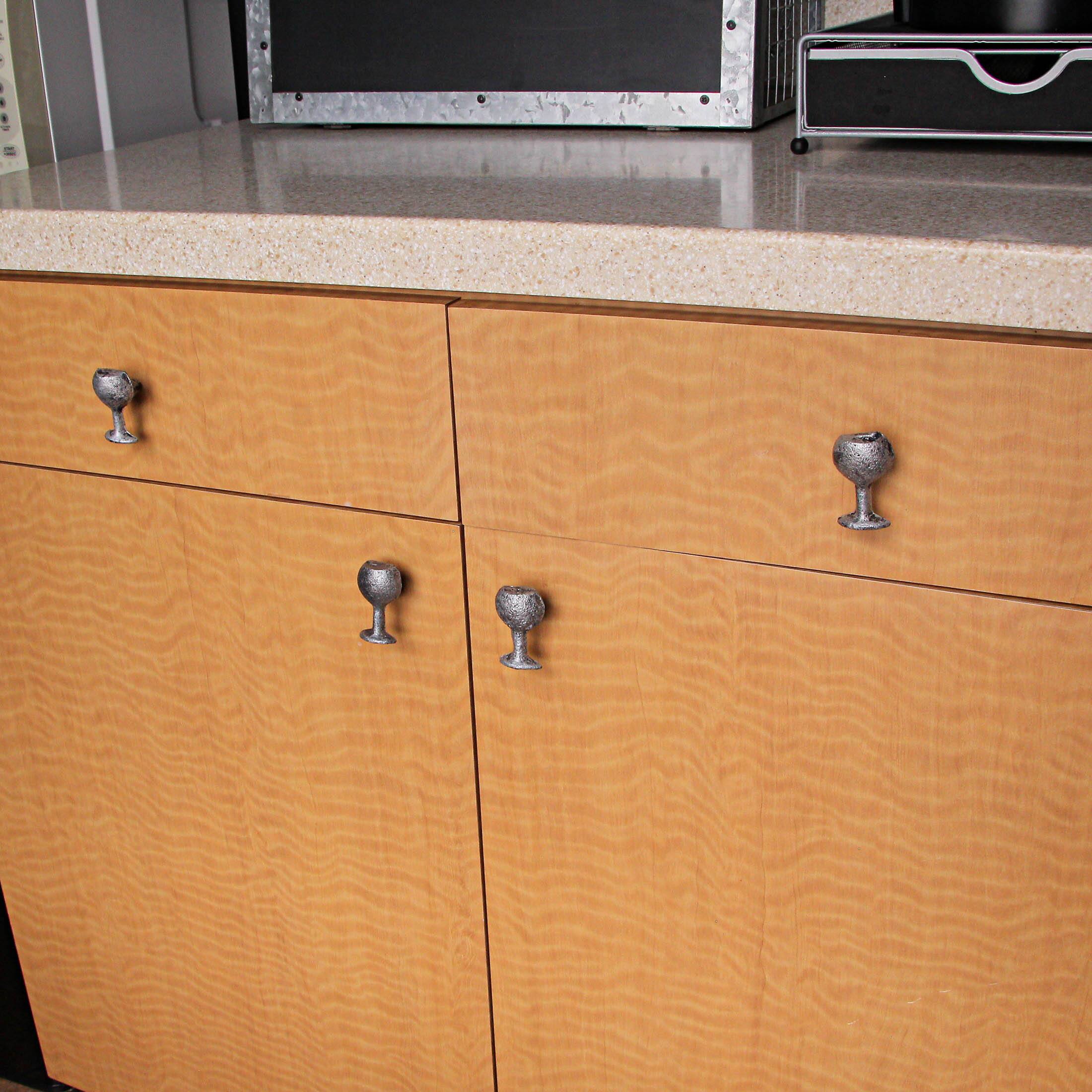 Alt View 4. Zeckos - Antique Silver Finish Cast Iron Wine Glass Cabinet Knob Drawer Pulls Set of 6 - Silver.