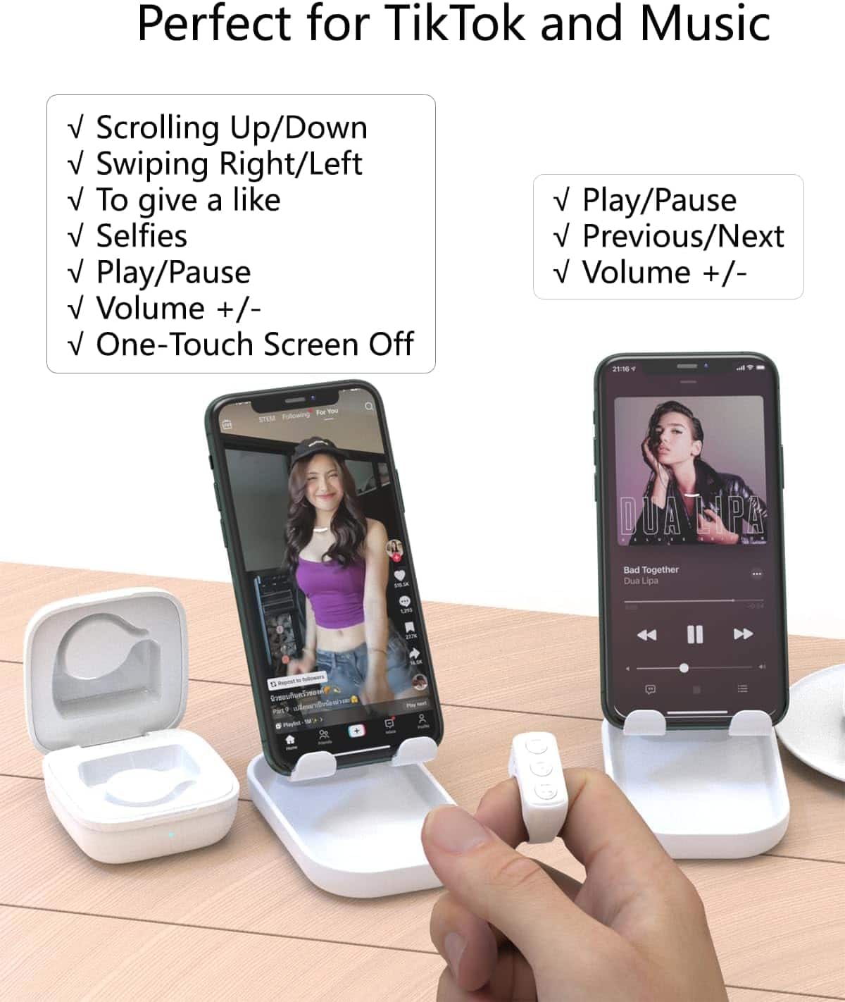 ACJPR - 2-Pack TikTok Scrolling Rings – Bluetooth Remote, Page Turner (White)