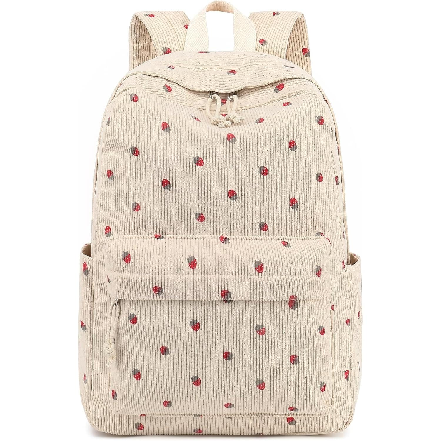 ZUQIETA - Corduroy Laptop Backpack for Teen Girls & Women - School Bookbag & Casual Daypack - Beige