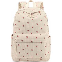 ZUQIETA - Corduroy Laptop Backpack for Teen Girls & Women - School Bookbag & Casual Daypack - Beige