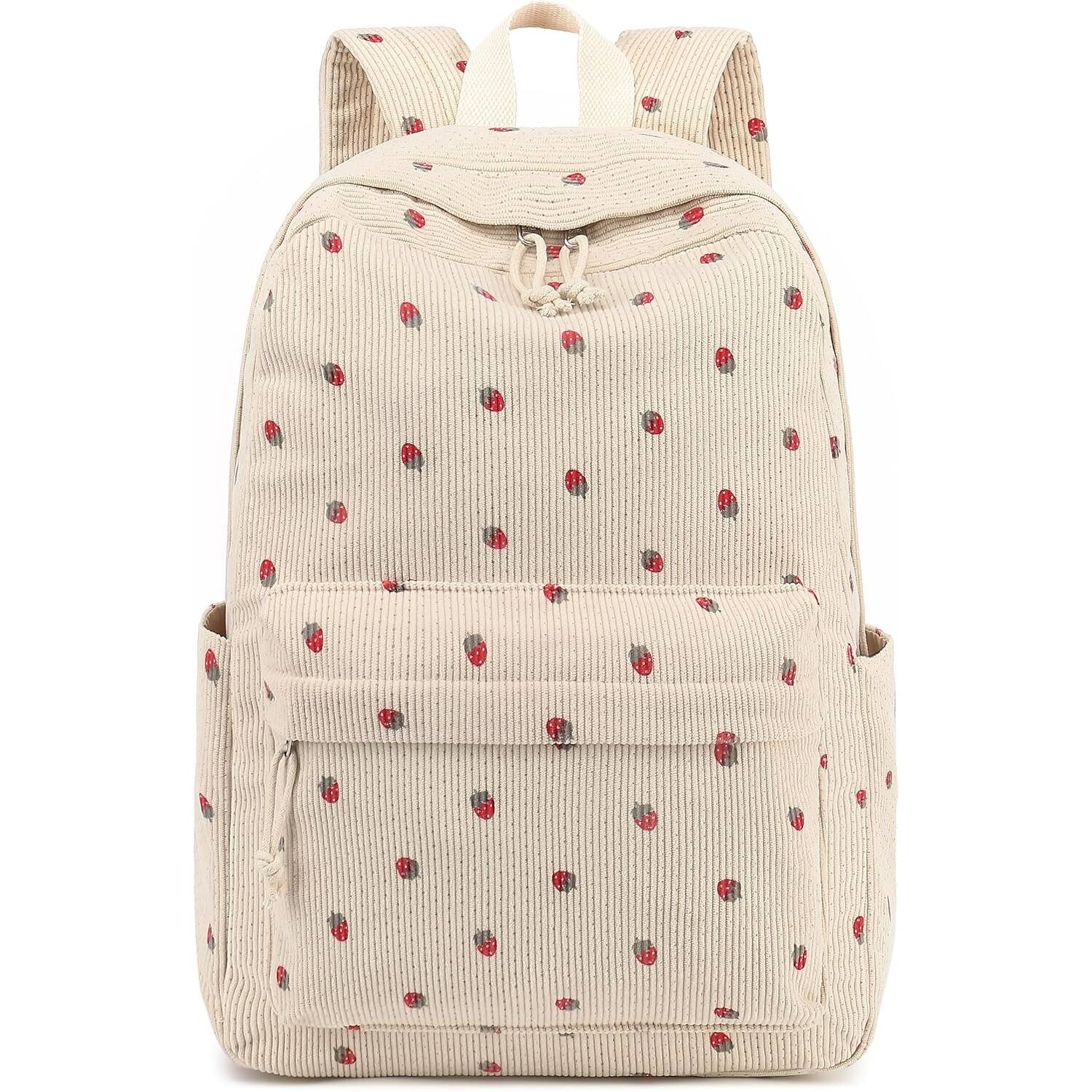 Front. ZUQIETA - ZUQIETA Corduroy Laptop Backpack for Teen Girls & Women - School Bookbag & Casual Daypack - Beige.