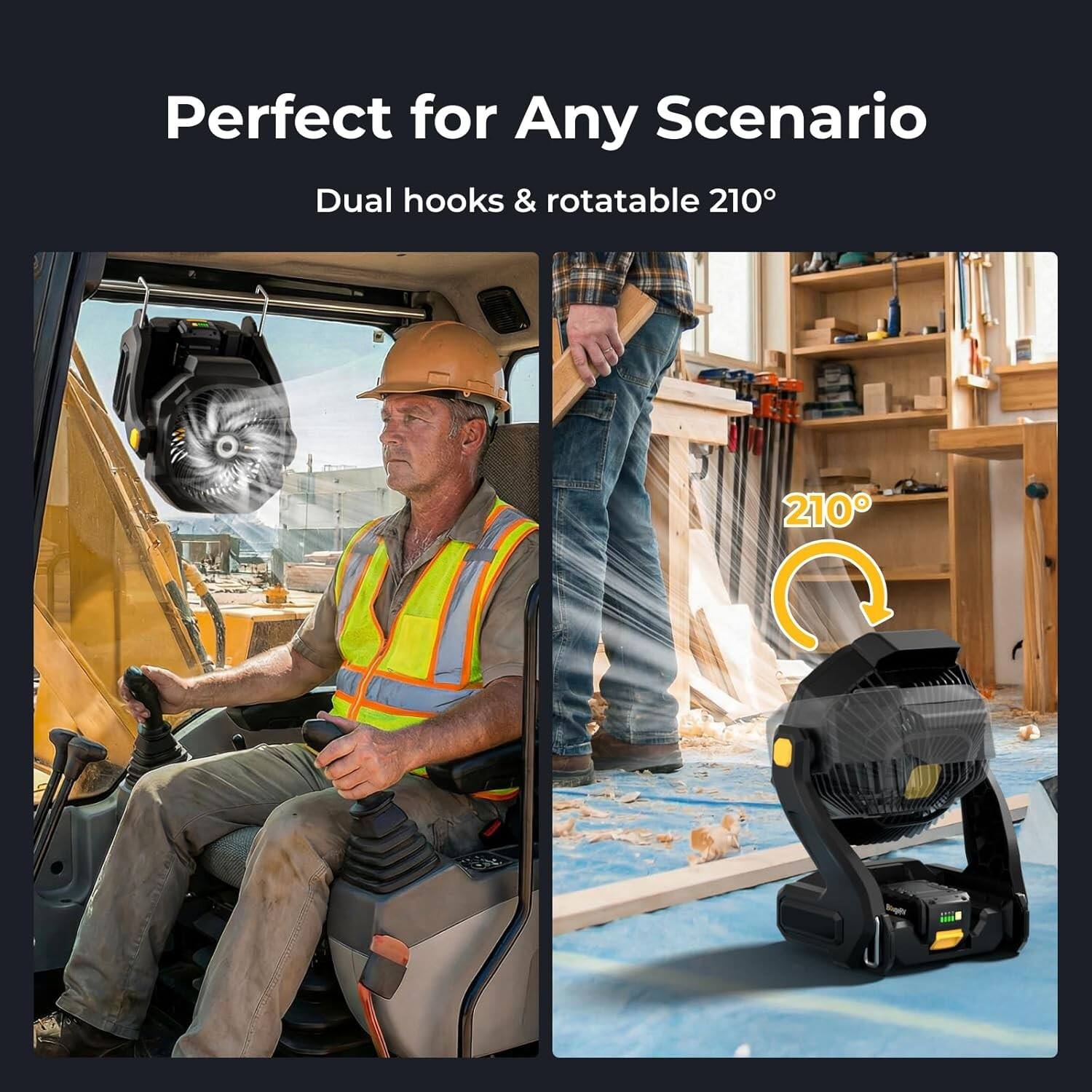 Perfect for Any Scenario  
Dual hooks & rotatable 210°