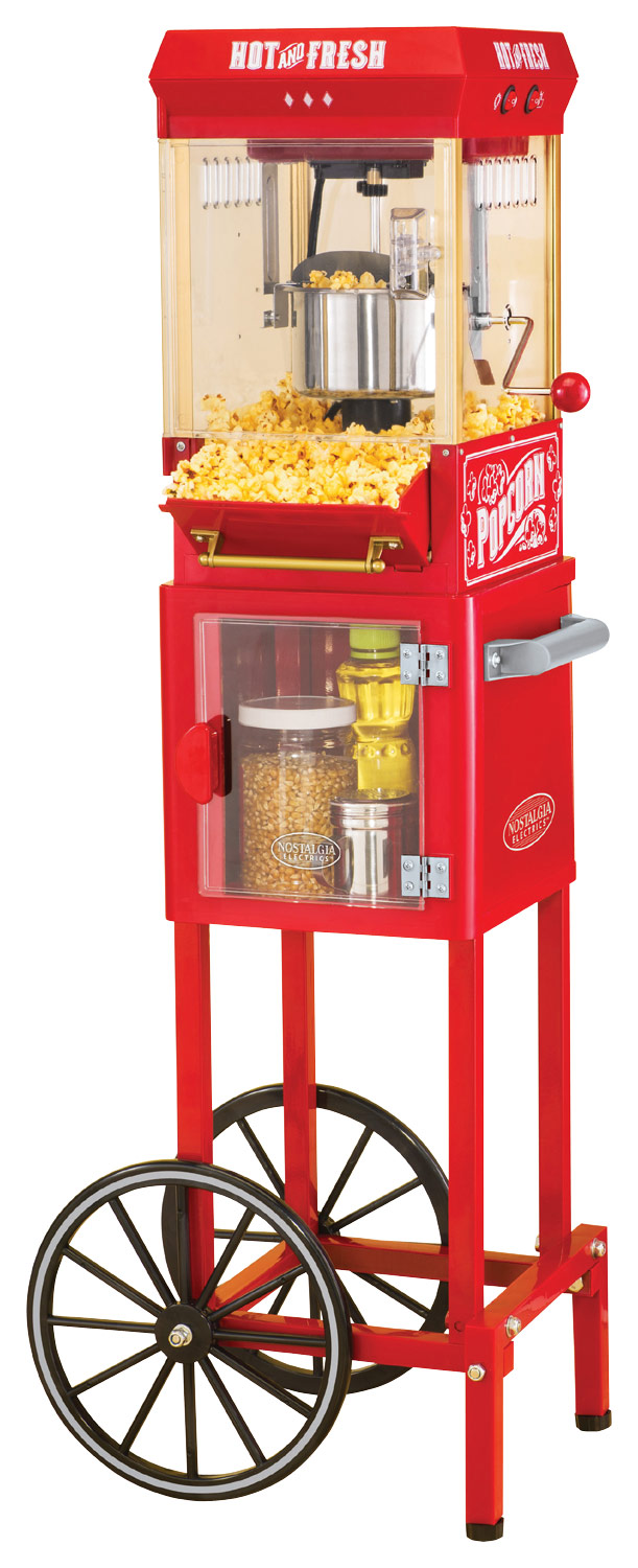 Angle View: Nostalgia KPM200CART Vintage 2.5-Ounce Popcorn Cart - 45 Inches Tall - Red