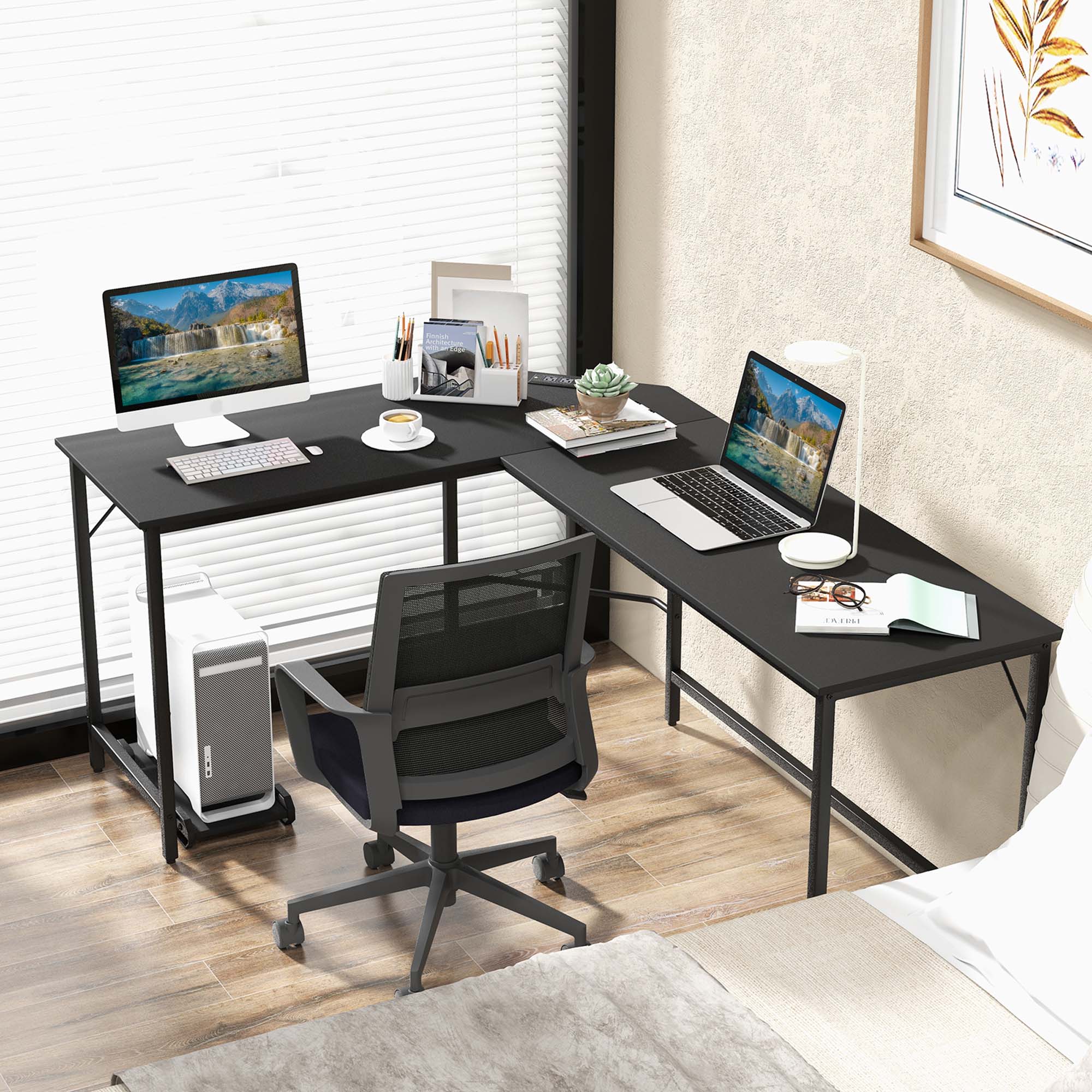 Alt View 13. Costway - L-Shaped Gaming Desk with Power Outlets - Black.