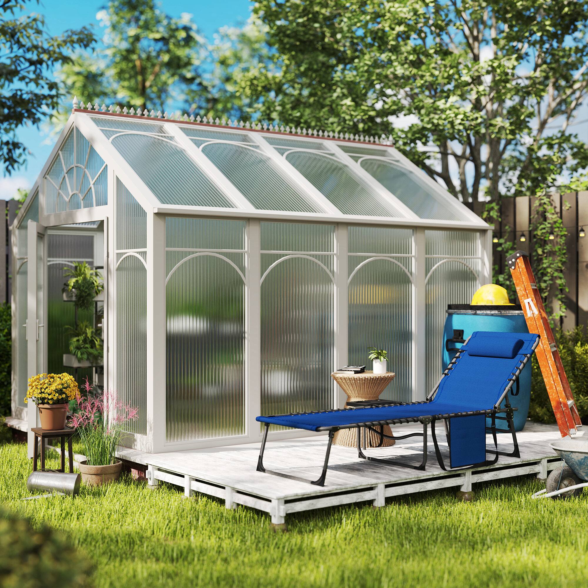 Alt View 7. Outsunny - Folding Chaise Lounge Chair Outdoor Tanning Chair with Side Table, 5-Level Adjustable Beach Lounge Chair - Gray.