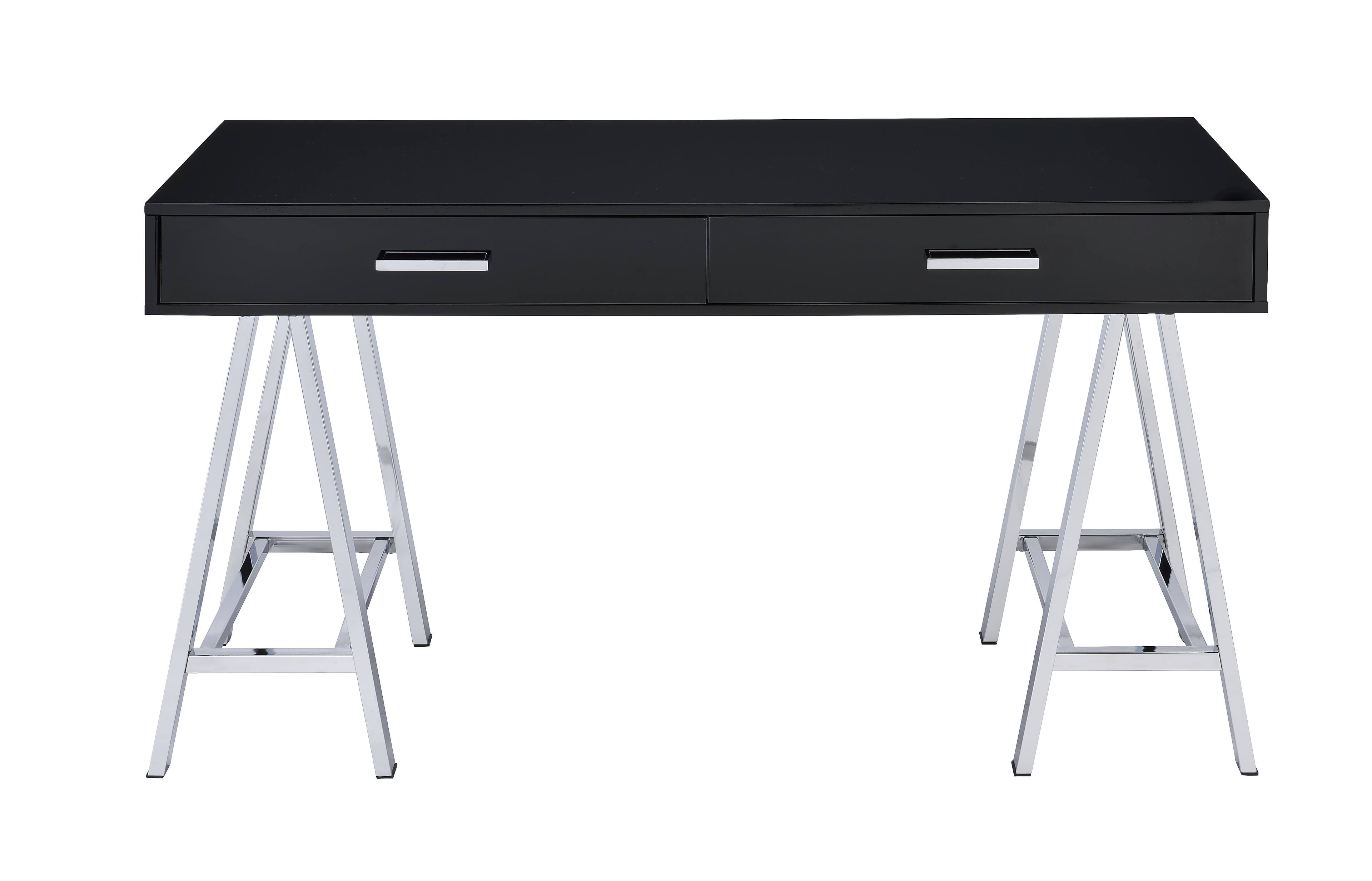 Angle. APRILSOUL - Black High Gloss Chrome Finish Writing Desk - Brown.