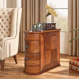 Kadyn - Wood End Table with 2 Drawers, No Assembly Required Vintage Slim Nightstand Bedside Table for Bedroom - Oak