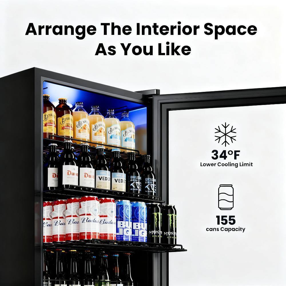 Arrange The Interior Space As You Like

34°F Lower Cooling Limit

155 cans Capacity