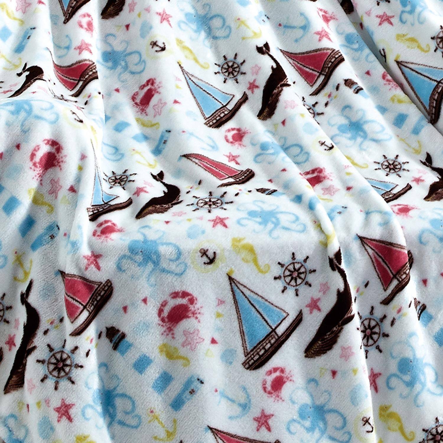 Alt View 3. Noble House - Plazatex Sea Life Plush Decorative All Season Plum Throw Blanket 50" x 60" Blue - Blue.