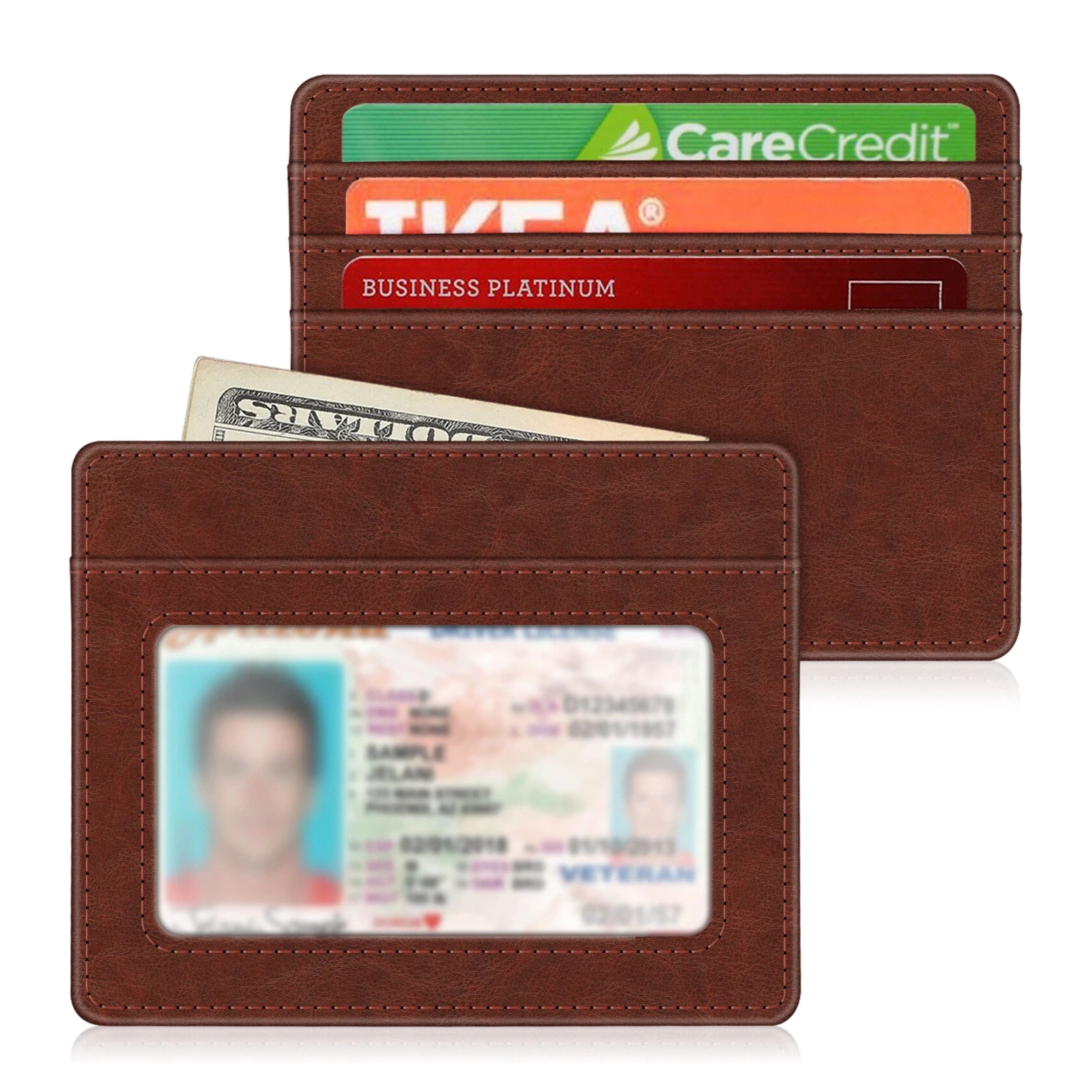 Kitcheniva - Slim Minimalist Credit Card Holder & Wallet With ID Window - Brown