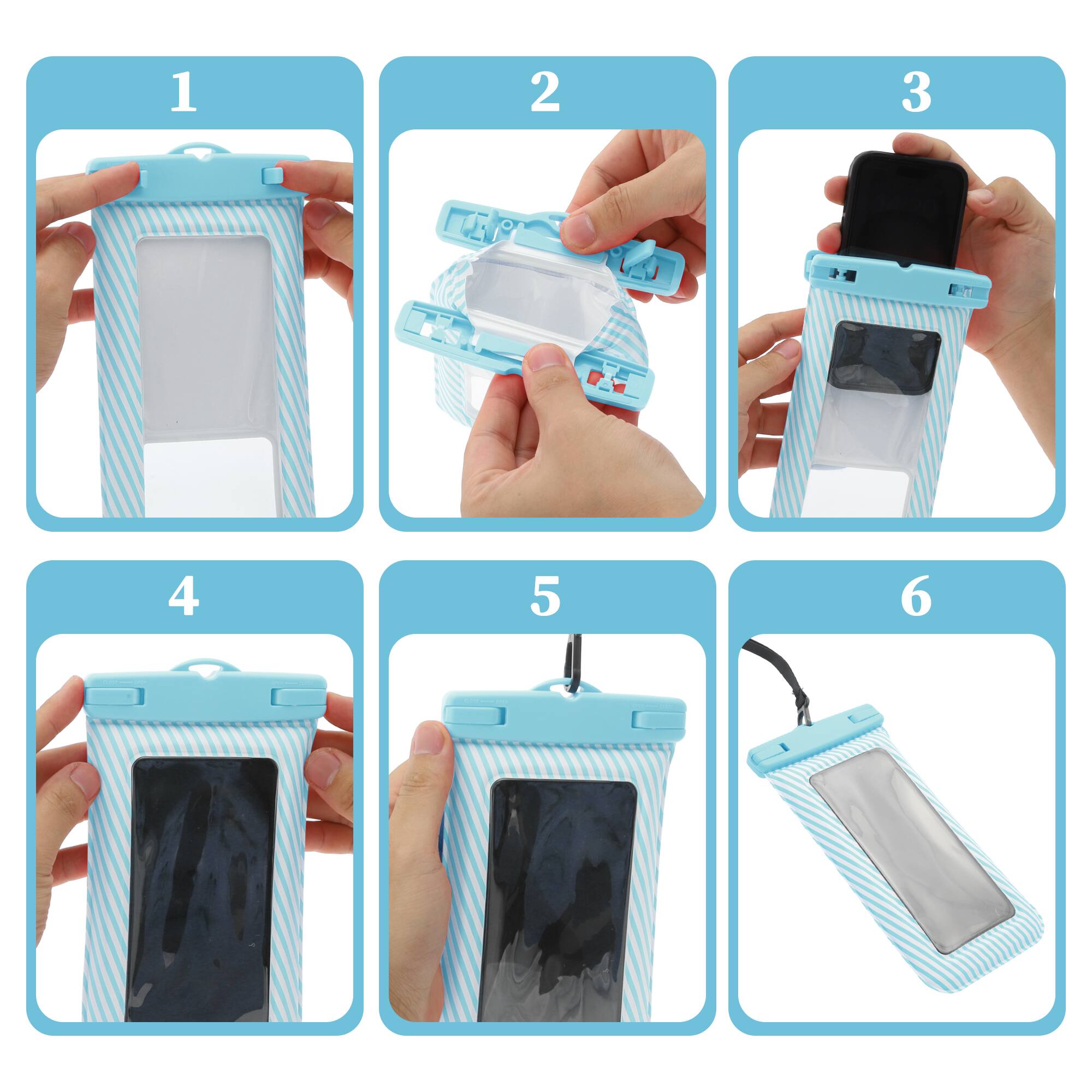 Alt View 4. Unique Bargains - 2pcs Full Stripe Mobile Waterproof Bag Universal Waterproof Case Compatible for Phone 4.53"x8.27" - Sky Blue.