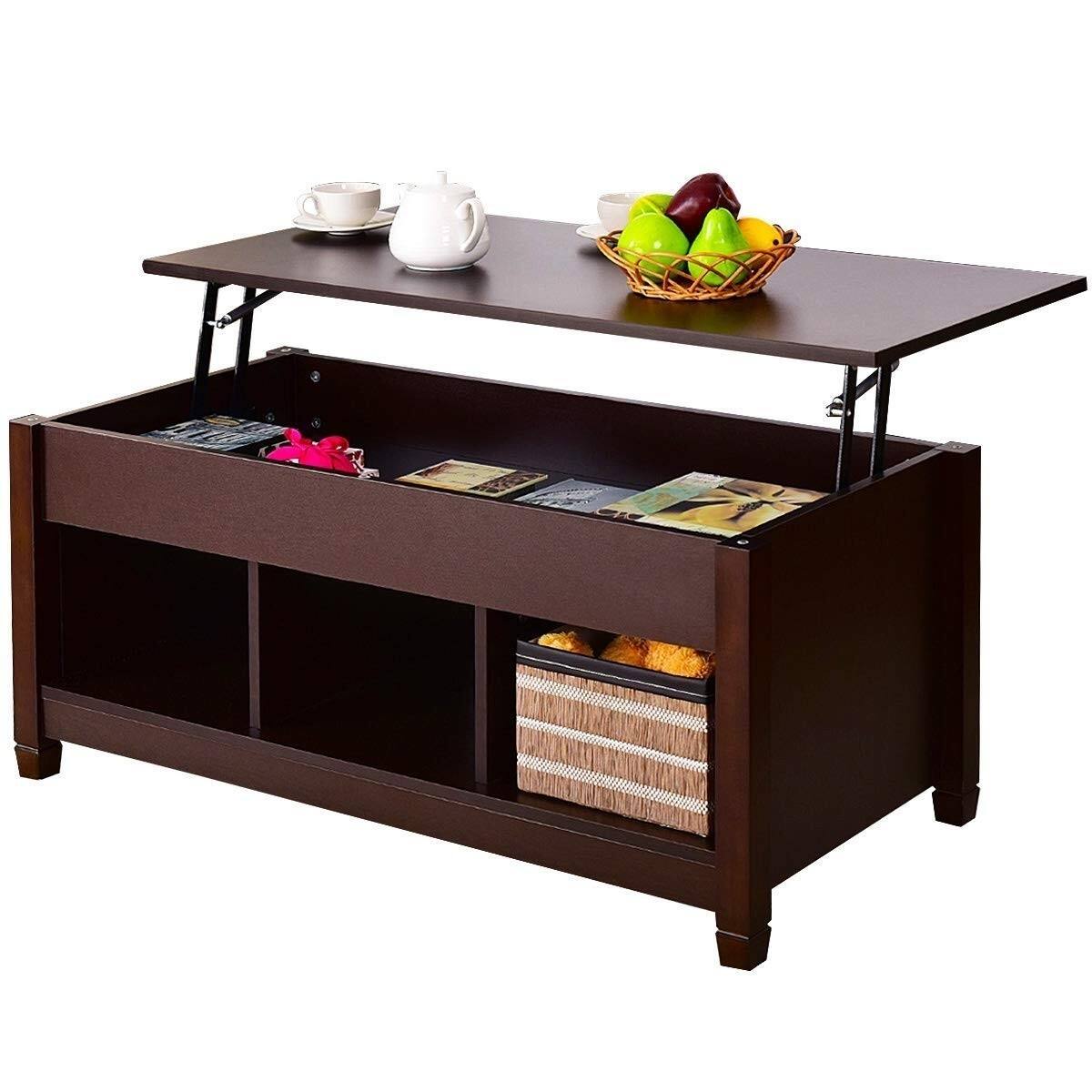 Front. Hivvago - Brown Wood Lift Top Coffee Table with Hidden Storage Space - Brown.