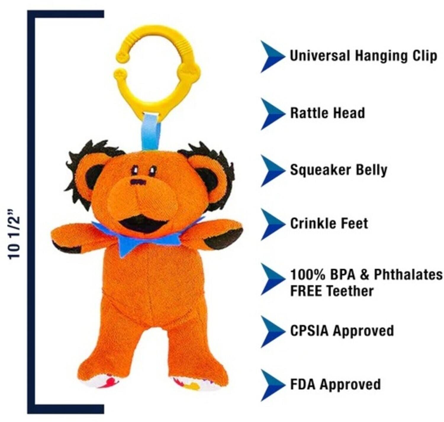 Universal Hanging Clip Rattle Head Squeaker Belly 1/2" 10 Crinkle Feet 100% BPA & Phthalates FREE Teether CPSIA Approved FDA Approved