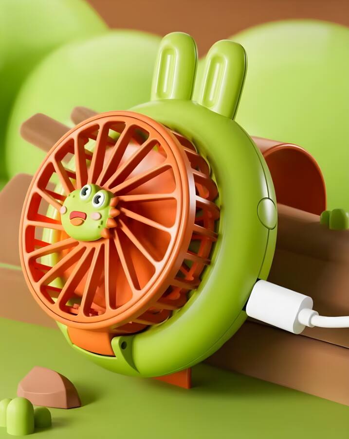 Alt View 3. Cluzine - Cute Frog Wrist Fan, 3 Speeds, USB Rechargeable, Breathing Light for Kids & Outdoor.