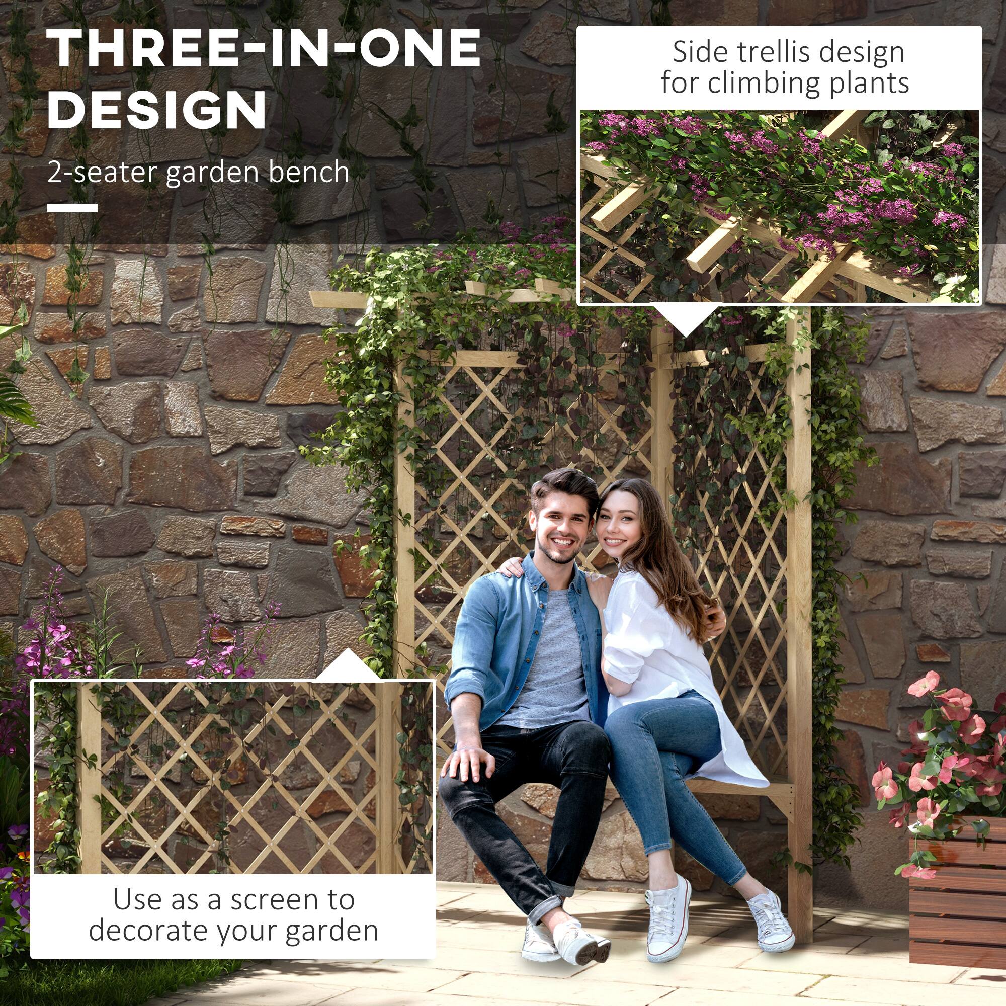 THREE-IN-ONE DESIGN  
2-seater garden bench  

Side trellis design for climbing plants  

Use as a screen to decorate your garden