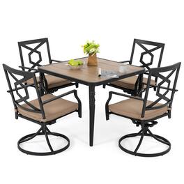 Nuu Garden - Patio Metal Dining Set of 5 with Padded Cushions and Umbrella Hole - Black