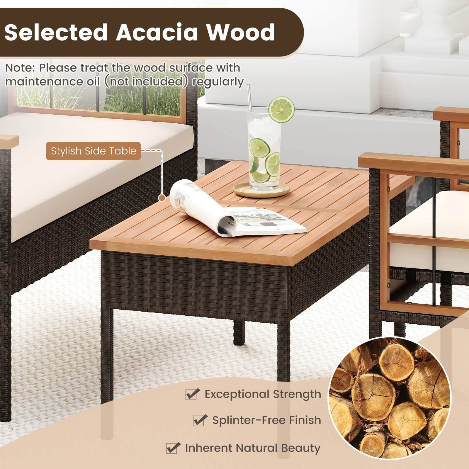 Selected Acacia Wood

Note: Please treat the wood surface with maintenance oil (not included) regularly

Stylish Side Table

Exceptional Strength  
Splinter-Free Finish  
Inherent Natural Beauty