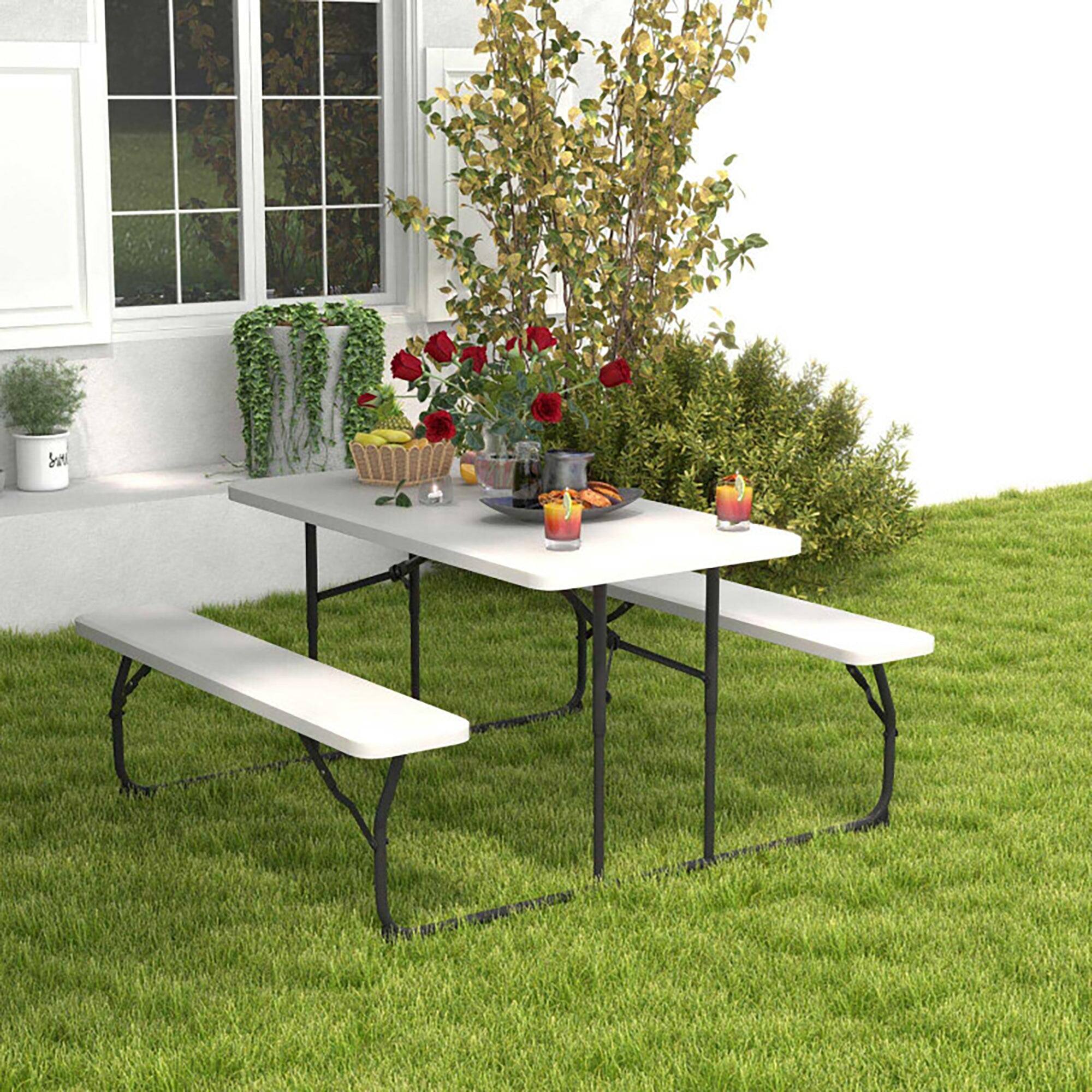 Alt View 3. Boyel Living - Indoor and Outdoor Folding Picnic Table Bench Set with Wood-like Texture - White.