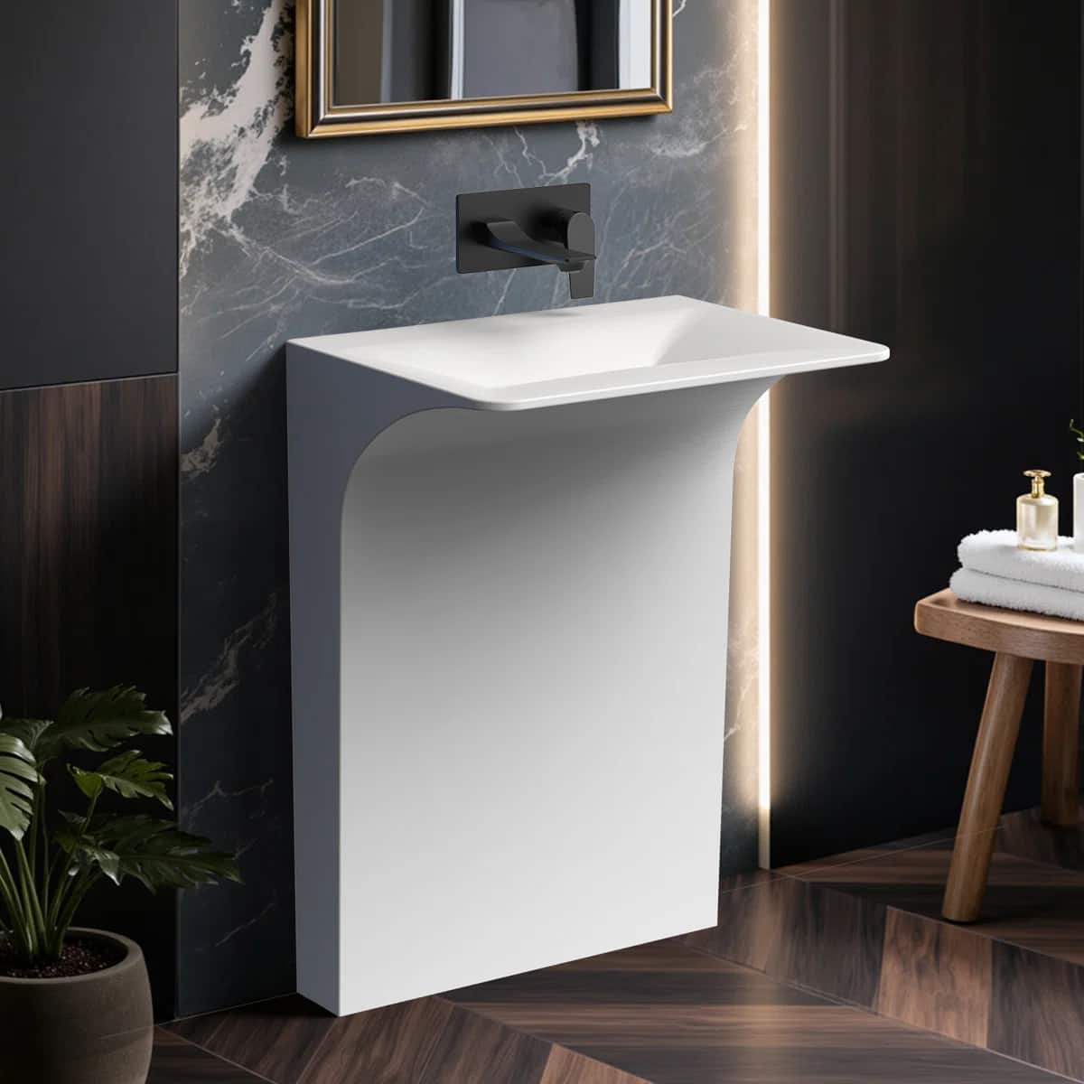 33.2'' Tall Solid Surface Pedestal Sink, Bathroom Sink