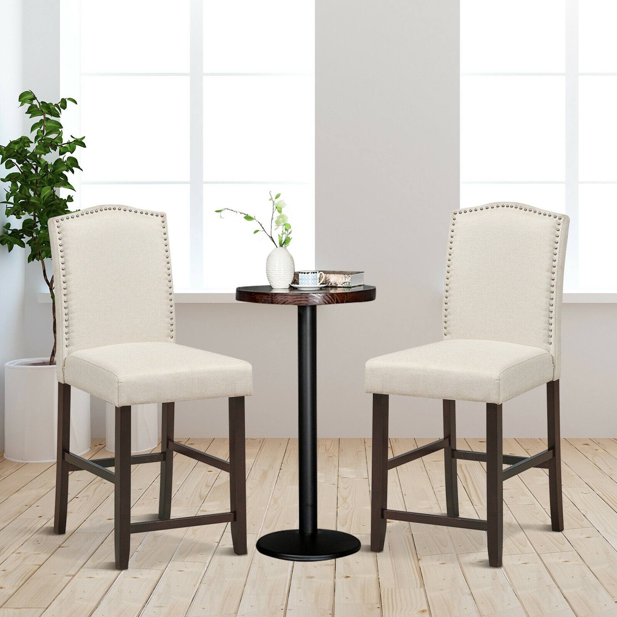 Alt View 3. Gymax - Gymax Set of 4 Fabric Barstools Nail Head Trim Counter Height Dining Side Chairs Beige - Beige.