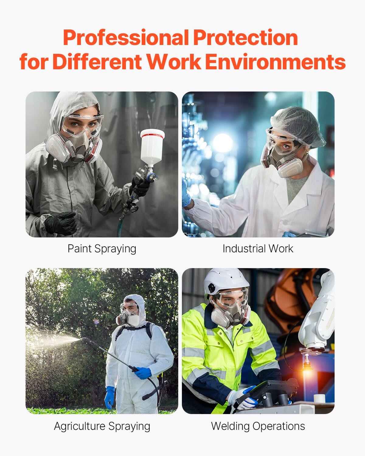 Professional Protection for Different Work Environments

- Paint Spraying
- Industrial Work
- Agriculture Spraying
- Welding Operations