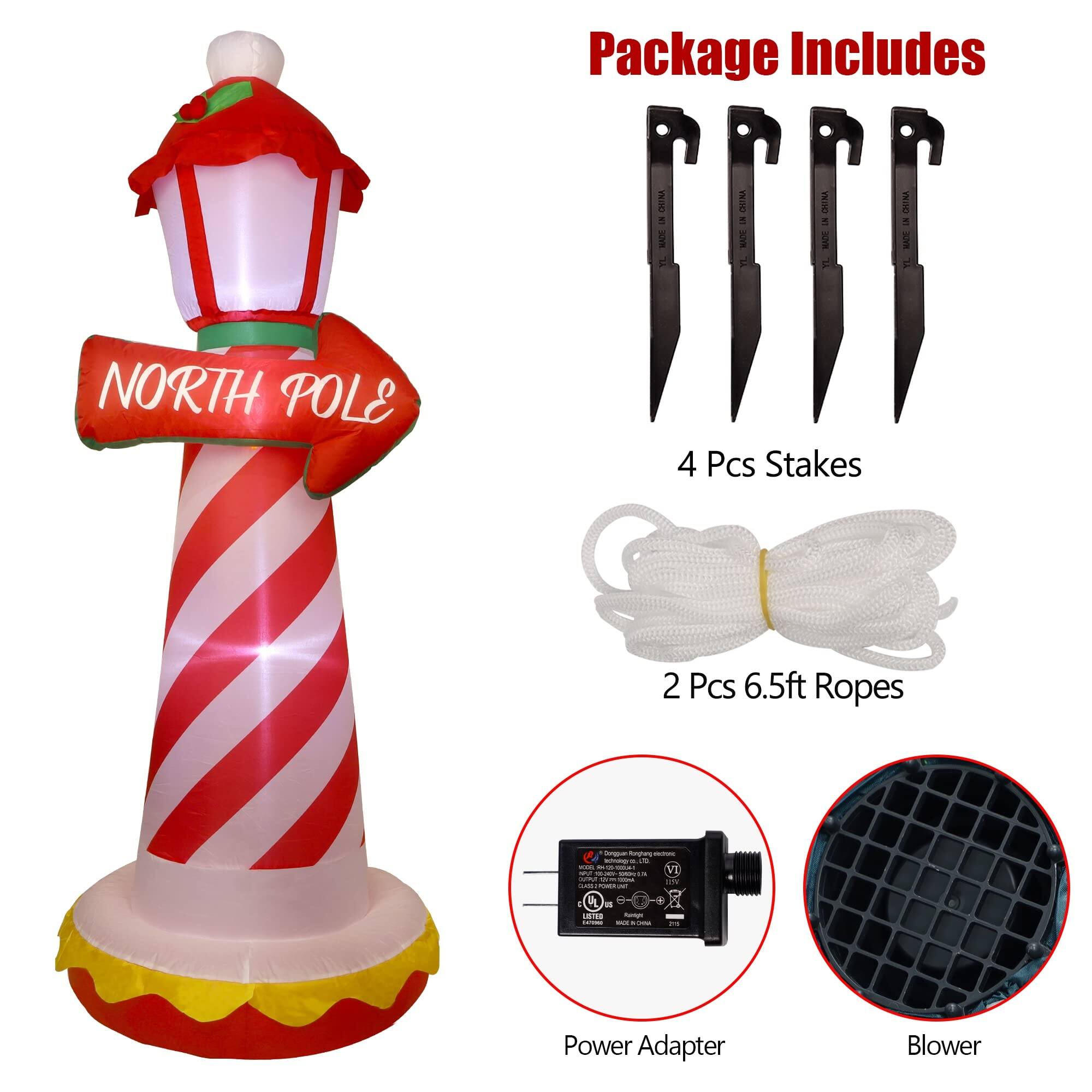 NORTH POLE

Package Includes

4 Pcs Stakes

2 Pcs 6.5ft Ropes

Power Adapter

Blower