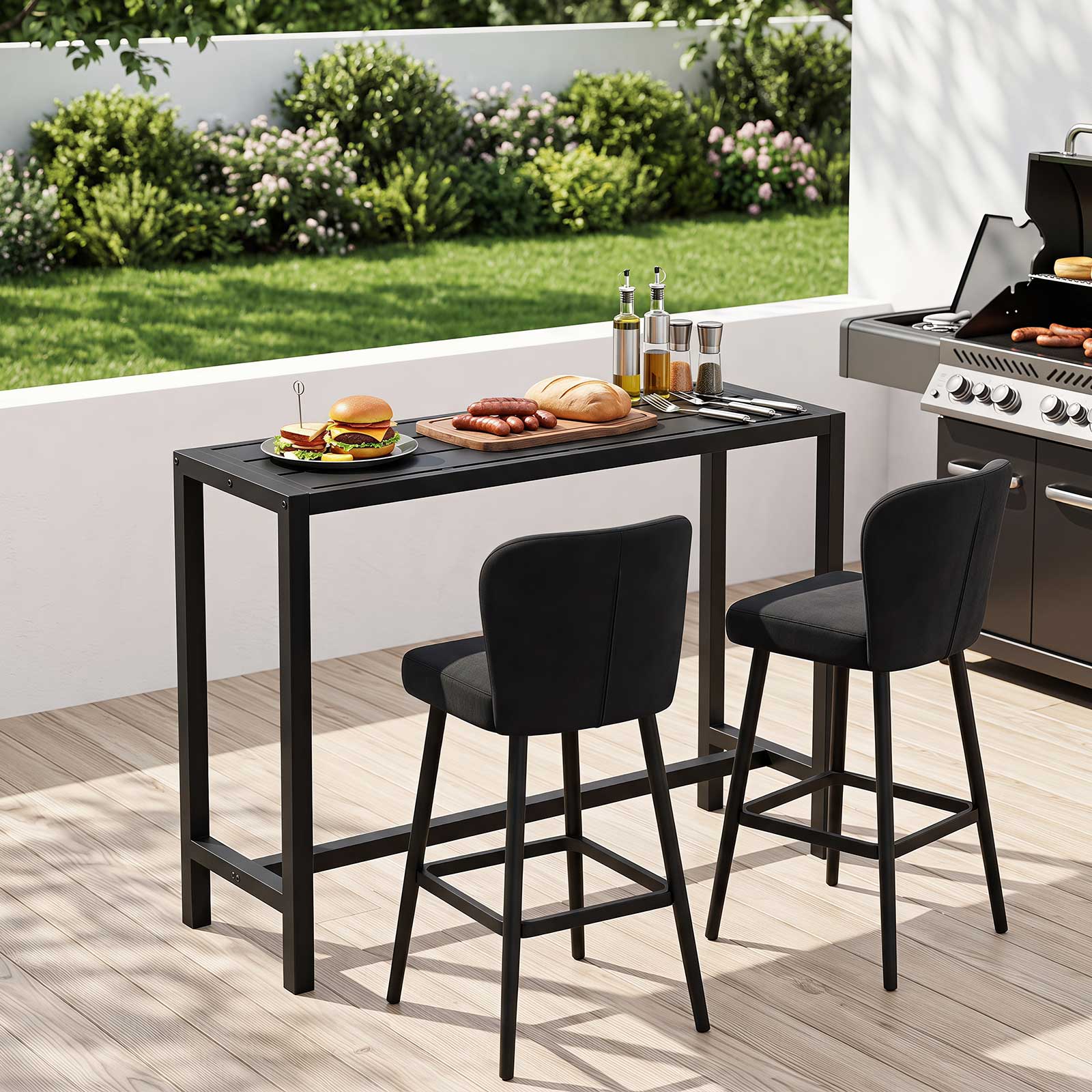 Alt View 4. Costway - Costway Outdoor Metal Bar Table 48" Patio Rectangular Counter Height Dining Table Black - Black.