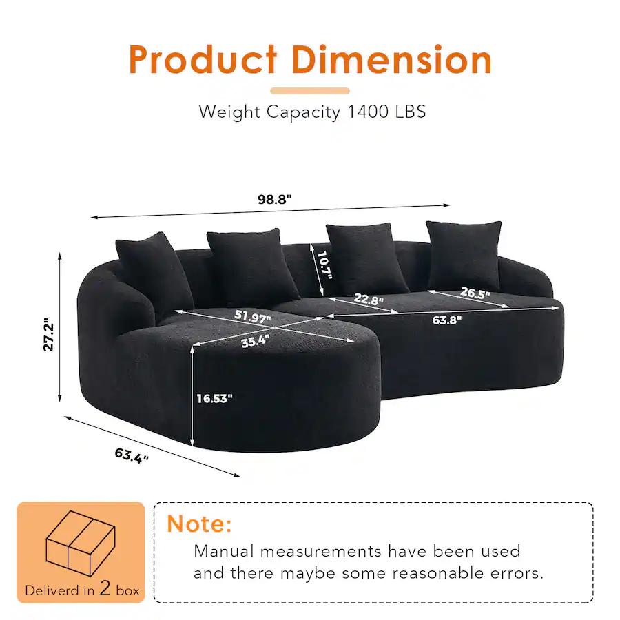 Anysun L Shape Chenille Sectional Sofa Curved Chaise, Modular Boneless ...
