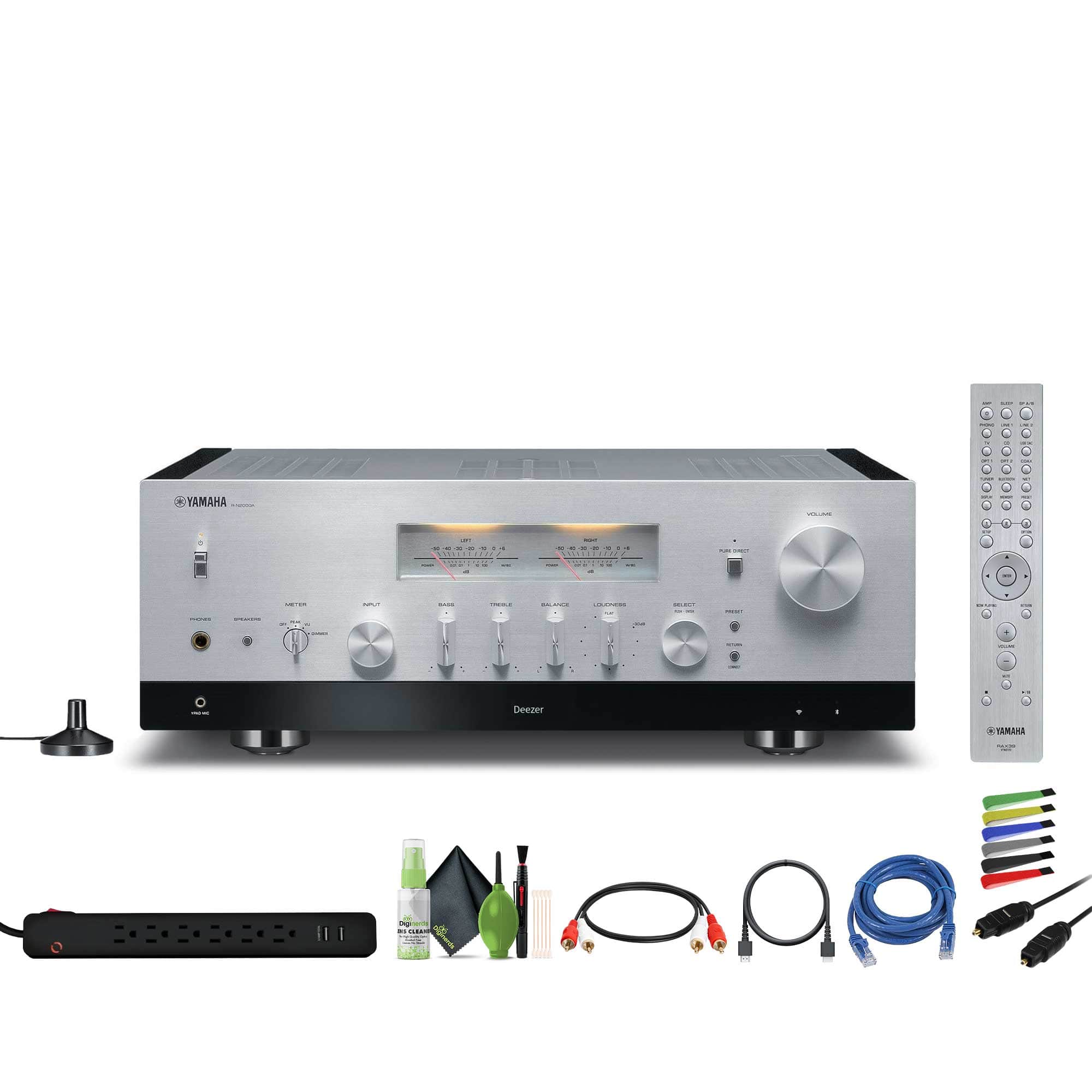 Bundle - Yamaha - R-N2000A 2.1-Channel Network Stereo Receiver (Silver), HDMI Cable, dual RCA male to male, Cat5e Ethernet Patch Ca