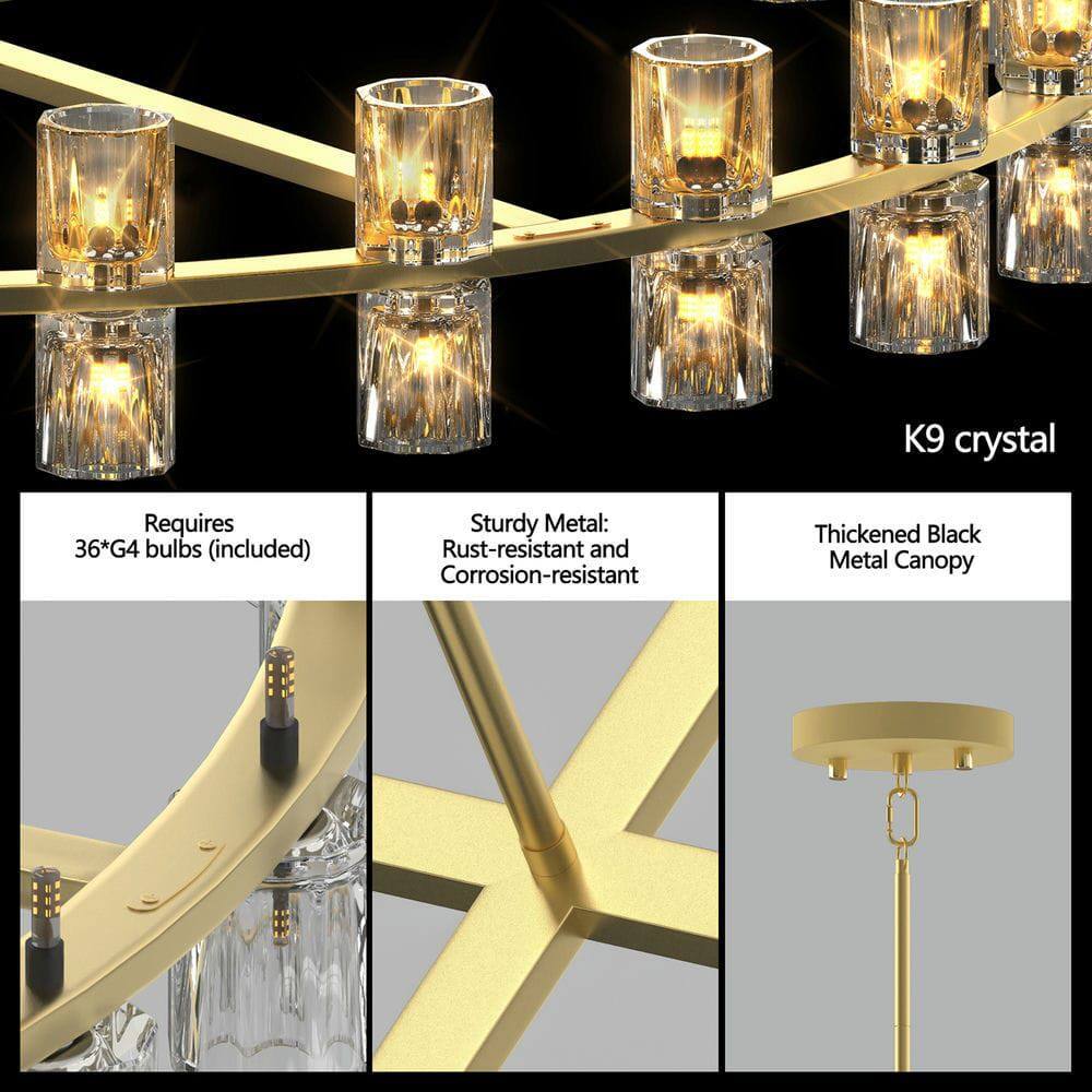 K9 crystal

Requires 36 G4 bulbs (included)

Sturdy Metal: Rust-resistant and Corrosion-resistant

Thickened Black Metal Canopy