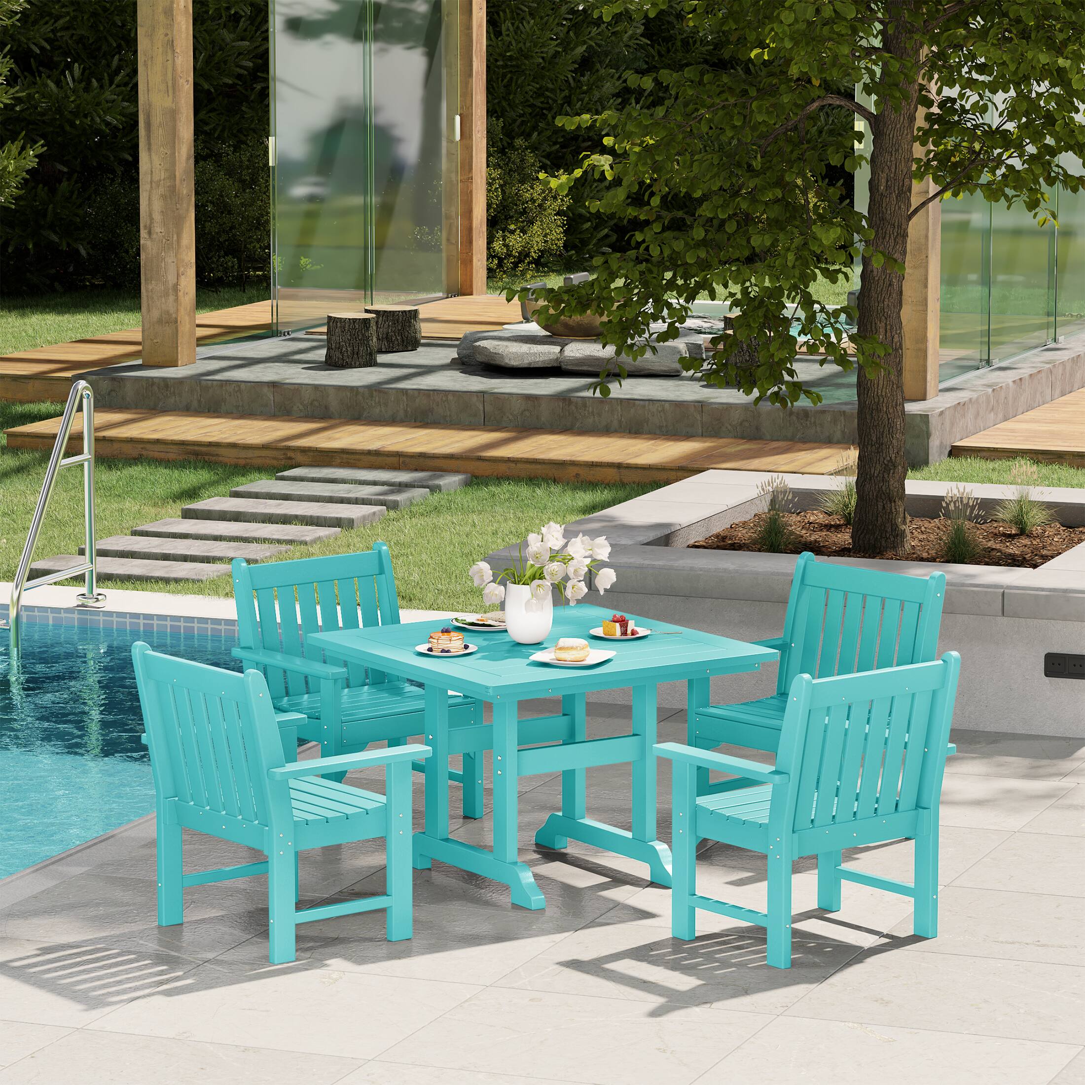 Angle. WestinTrends - WestinTrends Malibu 5-Piece HDPE Outdoor Patio Chair and Square Table Dining Set - Turquoise.