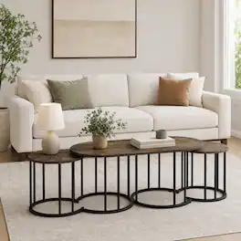 WELLFOR - Set of 3 Nesting Coffee Table with Metal Frame, Center Table End Tables for Apartment Home Office - Rustic Brown