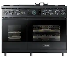 Dacor - Contemporary 6.6 Cu. Ft. Slide-In Double Oven Dual Fuel Four-Part Pure Convection Range with GreenClean and Griddle - Graphite Steel