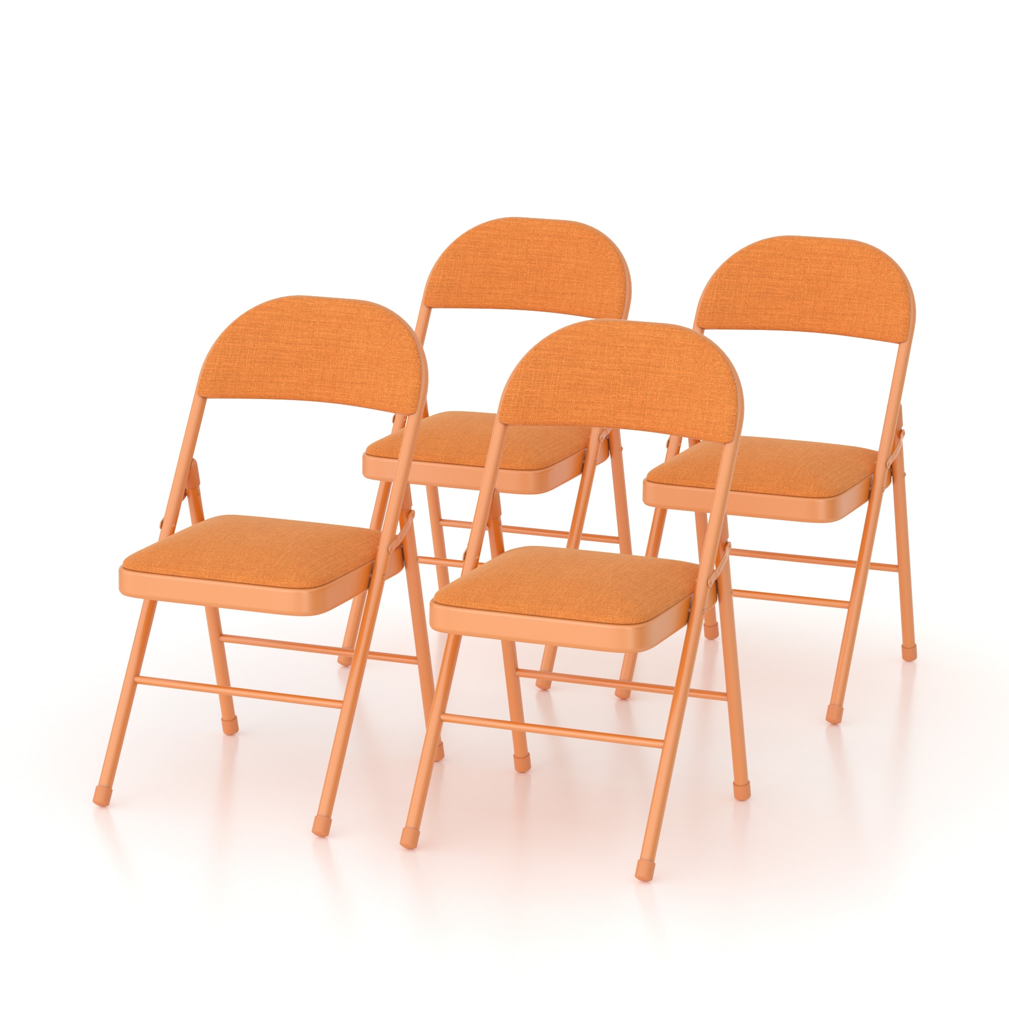 Vecelo - Padded Folding Chairs 4 Pack, Steel Folding Chairs with Soft Cushion Seat for Events and Home Use - Orange