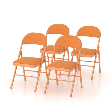 Front. Vecelo - Padded Folding Chairs 4 Pack, Steel Folding Chairs with Soft Cushion Seat for Events and Home Use - Orange.