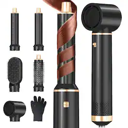 GlowWise - 5-in-1 Hair Dryer Brush Ionic Styler with Auto Curlers for Drying, Straightening & Curling – Detachable & Professional - Champagne Gold
