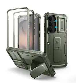 Dexnor - Rugged Case for Samsung Galaxy S26 FE with Kickstand & Screen Protector, Slide Camera Cover, Full-body Shockproof Bumper - Army Green