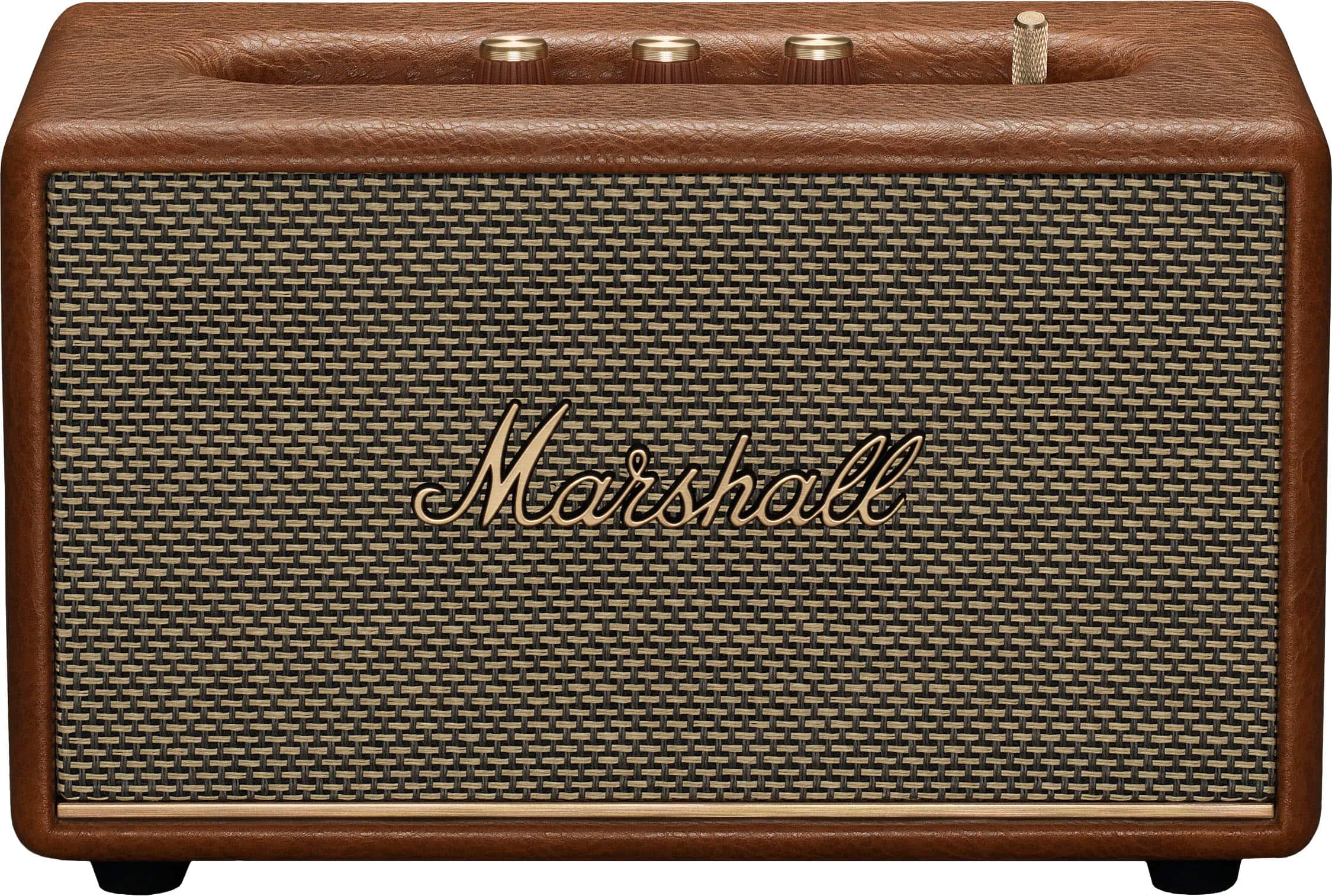 Front. Marshall - Acton III Bluetooth Home Speaker with Bass / Treble / Volume Controls and 3.5 mm Auxiliary Input - Brown.