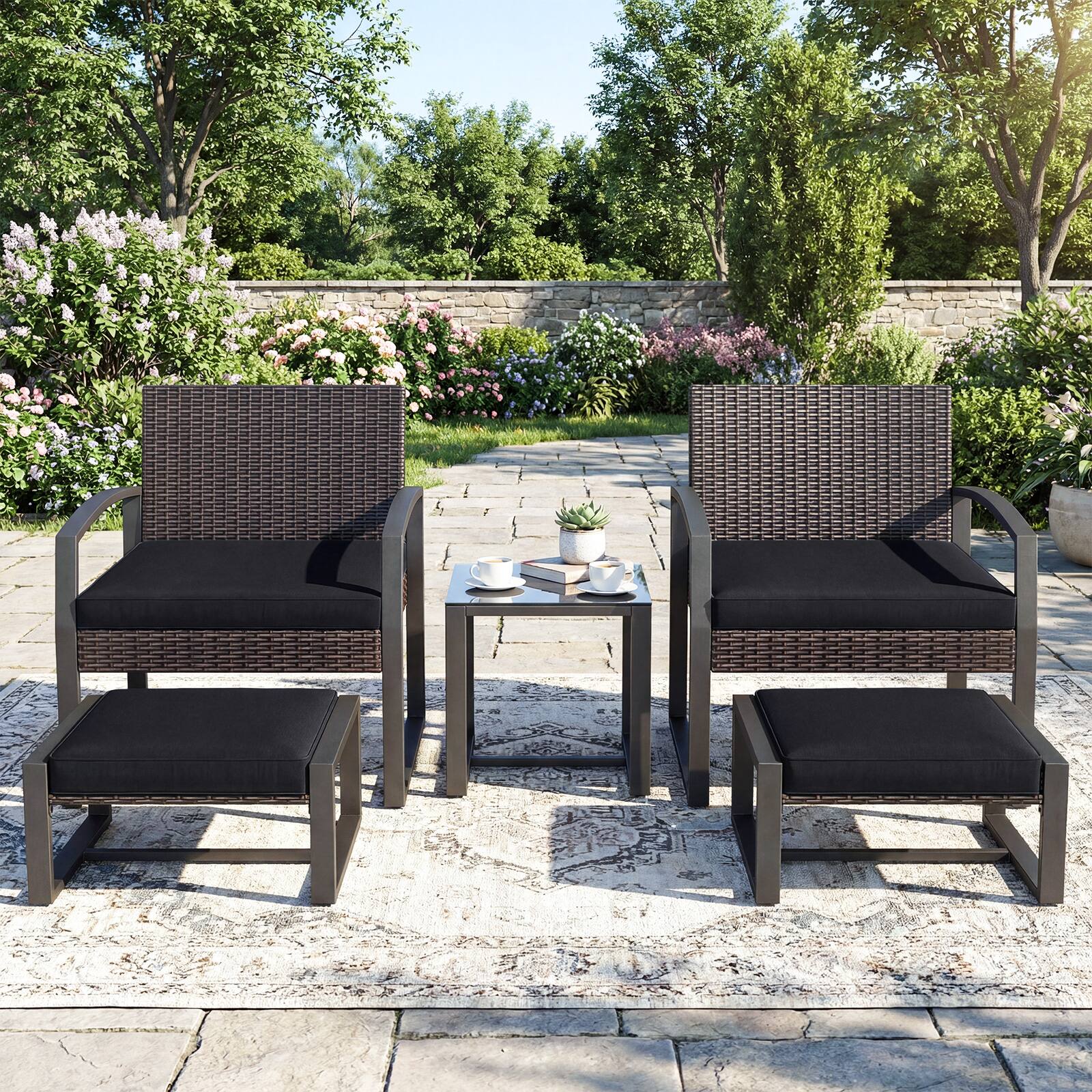 Alt View 3. Costway - Costway Outdoor Furniture Set, Patio Rattan Conversation Set for Balcony,Porch, Backyard - Mix Brown+Black.