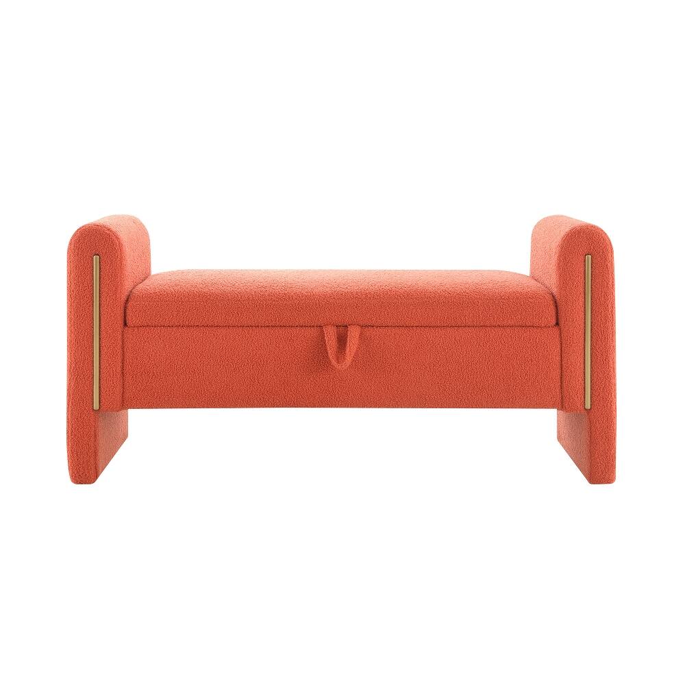 Back. Ropilly - Ropilly Modern Teddy Storage Bench with Arms, Upholstered Bed End Ottoman for Bedroom and Entryway, Orange - Orange.