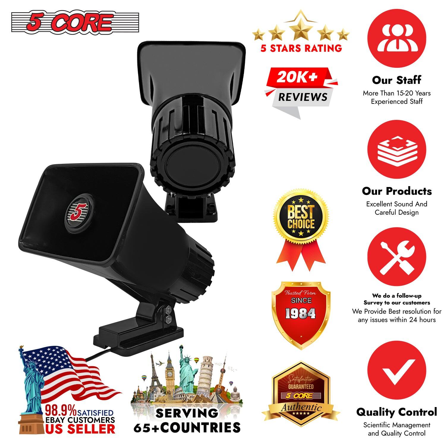 5 CORE  
5 STARS RATING  
20K+ REVIEWS  

Our Staff  
More Than 15-20 Years Experienced Staff  

Our Products  
Excellent Sound And Careful Design  

We do a follow-up Survey to our customers  
We Provide Best resolution for any issues within 24 hours  

98.9% Authentic  
SATISFIED SERVING EBAY CUSTOMERS  
US SELLER  

Quality Control  
Scientific Management and Quality Control  

SINCE 1984  

5 CORE  
BEST CHOICE  
Satisfaction Guaranteed  
5 CORE  
Authentic  

98.9% SATISFIED EBAY CUSTOMERS  
US SELLER  
SERVING 65+COUNTRIES