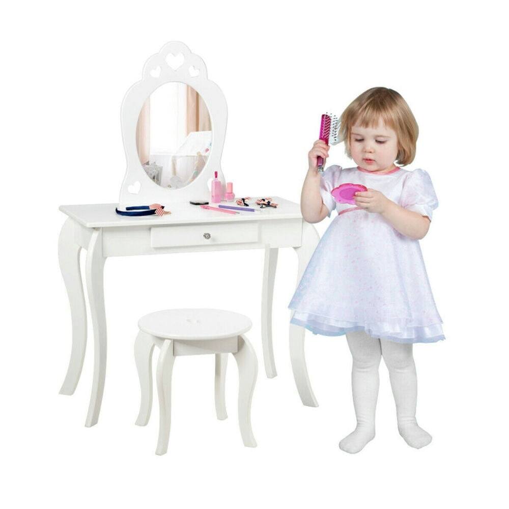 Left. Kadyn - Kids Princess Makeup Dressing Play Table Set with Mirror -White, Kids Makeup Vanity for Girls Kids - White.