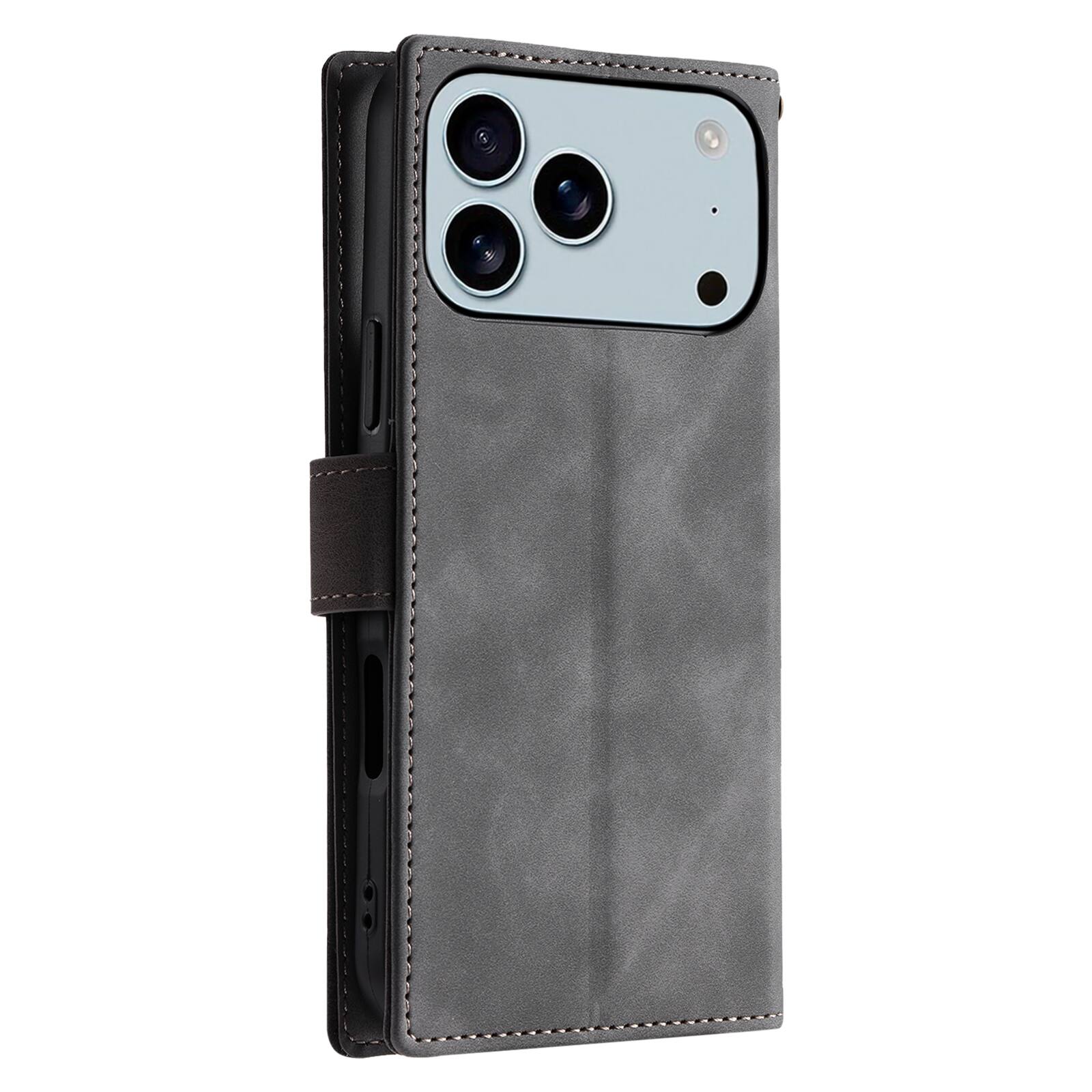 Alt View 3. Dteck - Wallet Case for Apple iPhone 17 Pro Max,Vintage PU Leather Flip Card Holder Kickstand Magnetic Closure Phone Cover - Gray.