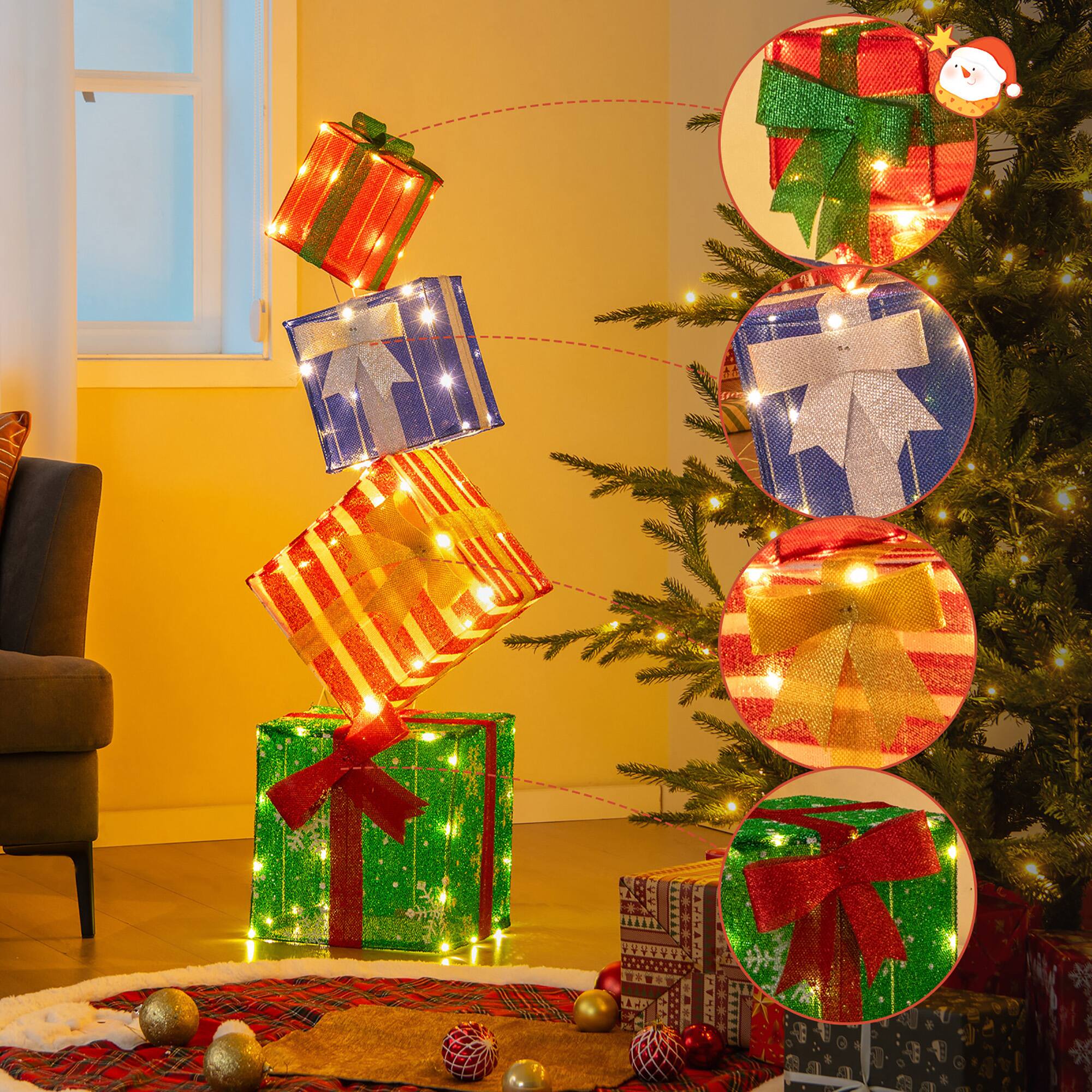 Alt View 4. Gymax - Gymax 48'' Lighted Stacked Gift Boxes Light up Box Tower Christmas Decorations - Multicolor.