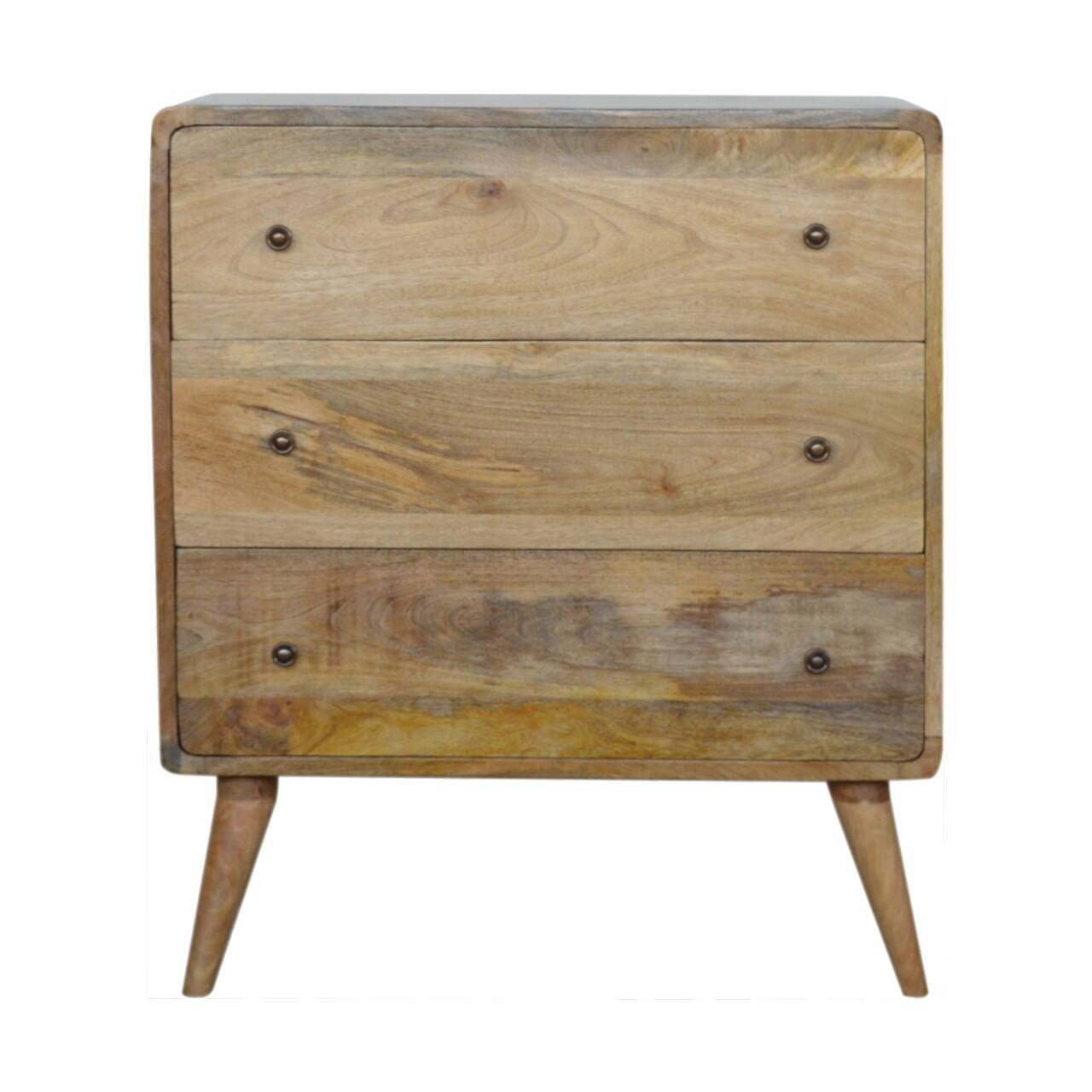 Angle. Artisan Furniture - Artisan Furniture Solid Wood Curved Oak-ish Chest, 3 Drawers, Beige - Light Brown/Oak-ish.